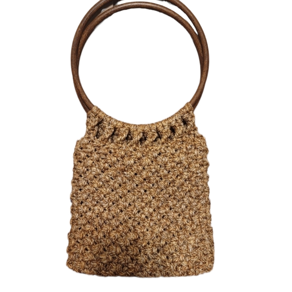 Vintage handmade light brown macrame purse
